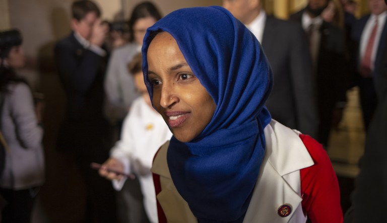 Representative Ilhan Omar, a Democrat from Minnesota, leaves following a State of the Union address by U.S. President Donald Trump, not pictured, to a joint session of Congress at the U.S. Capitol in Washington, D.C., U.S., on Tuesday, Feb. 5, 2019. 