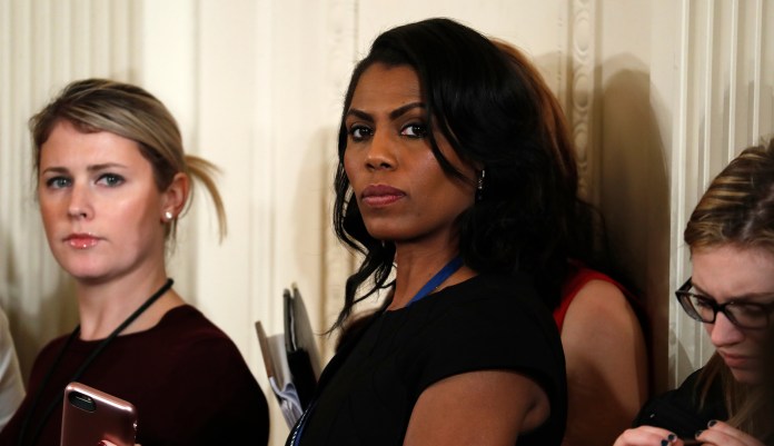 White House Director of communications for the Office of Public Liaison Omarosa Manigault waits for the start of a joint news conference with President Donald Trump and Canadian Prime Minister Justin Trudeau, Monday, Feb. 13, 2017, at the White House in Washington.