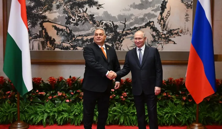 Viktor Orban, whom Hungarian voters ousted from his reign as prime minister, and Vladimir Putin shake hands. AP News