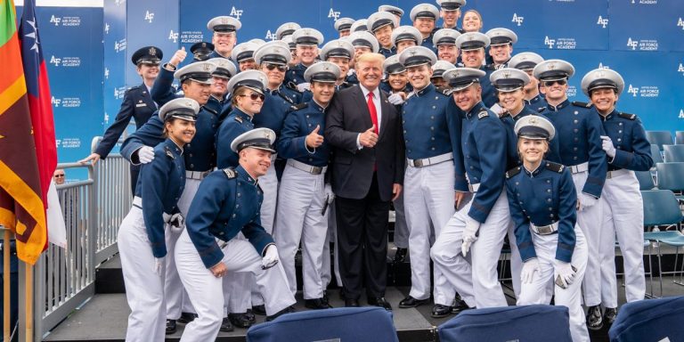 President Trump spoke at the U.S. Air Force Academy graduation. His message was "fly, fight, win."