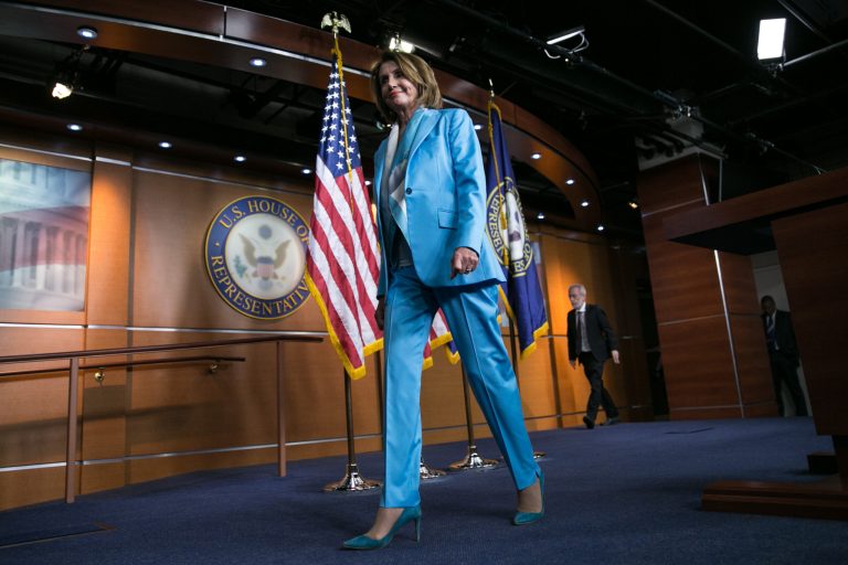 House Minority Leader Nancy Pelosi, D-CA, speaks at her weekly press conference on Capitol Hill, Thursday, April 10, 2018.