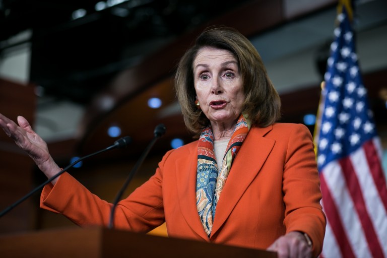 House Minority Leader Nancy Pelosi, D-Calif., speaks at her weekly press briefing.
