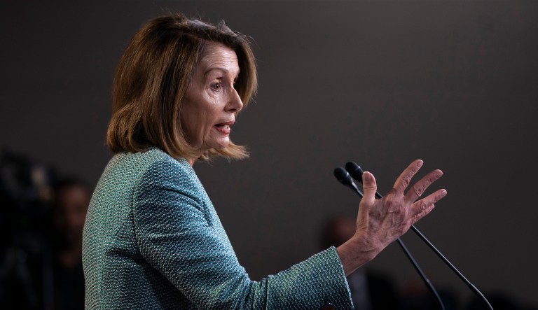 Speaker of the House Nancy Pelosi, D-Calif., meets with reporters just after the House approved a resolution calling for any final report in special counsel Robert Mueller's Russia investigation to be made public, on Capitol Hill in Washington, Thursday, March 14, 2019.