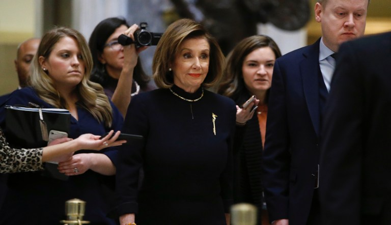 House Speaker Nancy Pelosi of Calif., walks to the House floor, Wednesday, Dec. 18, 2019, on Capitol Hill in Washington. President Donald Trump is on the cusp of being impeached by the House, with a historic debate set Wednesday on charges that he abused his power and obstructed Congress ahead of votes that will leave a defining mark on his tenure at the White House. 