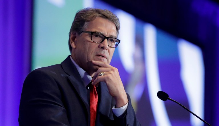 Former Energy Secretary Rick Perry speaks at the California GOP fall convention Friday, Sept. 6, 2019, in Indian Wells, Calif.