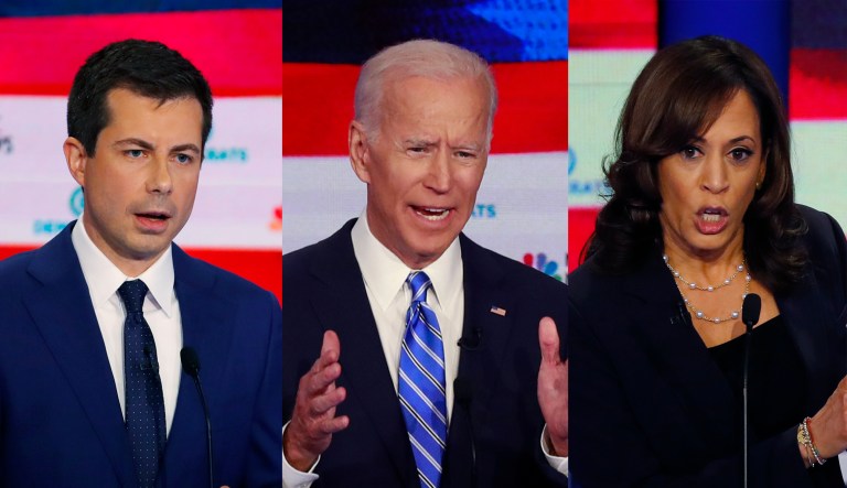 Pete Buttigieg, Joe Biden, Kamala Harris.