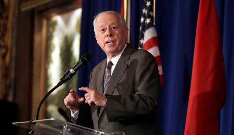 Democratic former Gov. Phil Bredesen speaks at a summit on the opioid crisis put on by Healthy Tennessee, Friday, Aug. 24, 2018, in Nashville, Tenn. Bredesen said Friday that his first action in the U.S. Senate would be to file or co-sponsor legislation to repeal a 2016 law criticized for weakening federal authority to curb opioid distribution. The announcement sought to put his opponent, Republican U.S. Rep. Marsha Blackburn, on the spot for supporting the law.