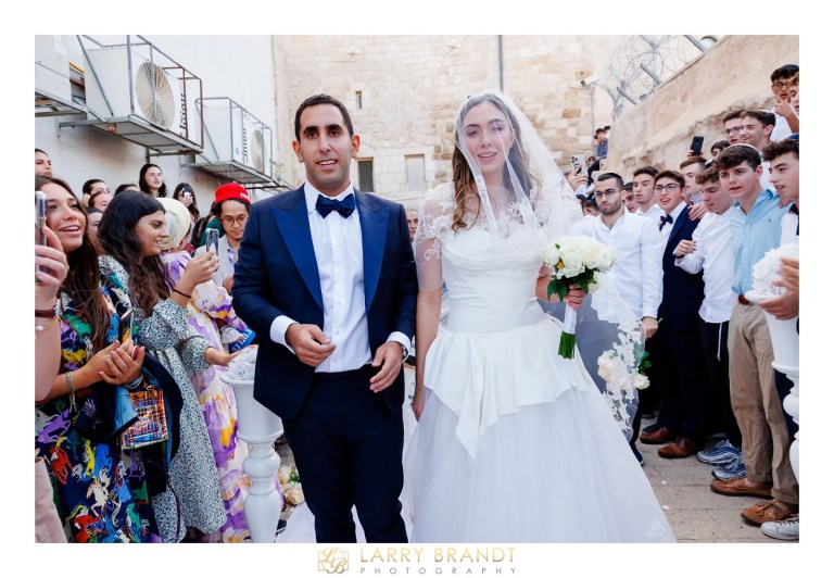 Jonathan Bichoupan and Channi Greenwall on Oct. 10, 2023, at their wedding in Jerusalem, Israel, three days after the deadly Hamas terror attacks against the Jewish state of Israel. 