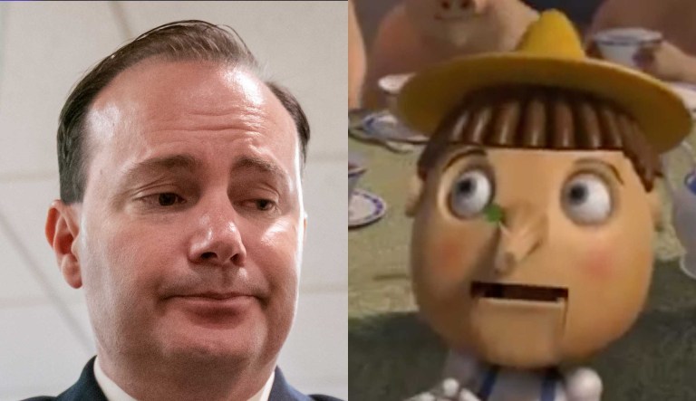 Pictured are Mike Lee, left, and Pinocchio, right.