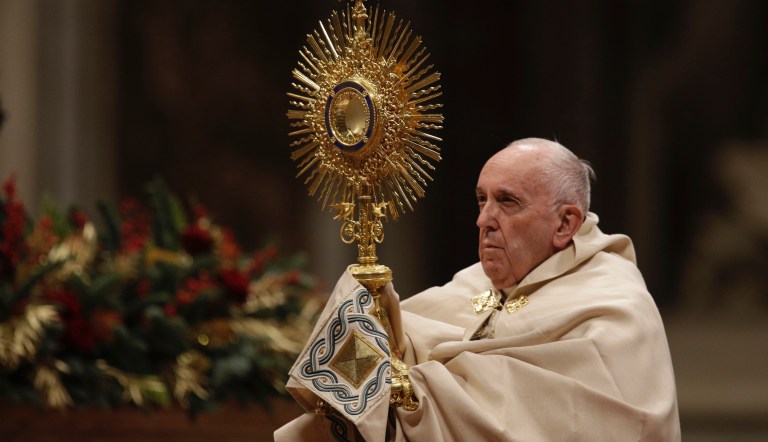 Pope Francis presides over vespers of the Feast of St. Mary and Te Deum of Thanksgiving at yearâs end, in St. Peter's Basilica at the Vatican, Tuesday, Dec. 31, 2019. 