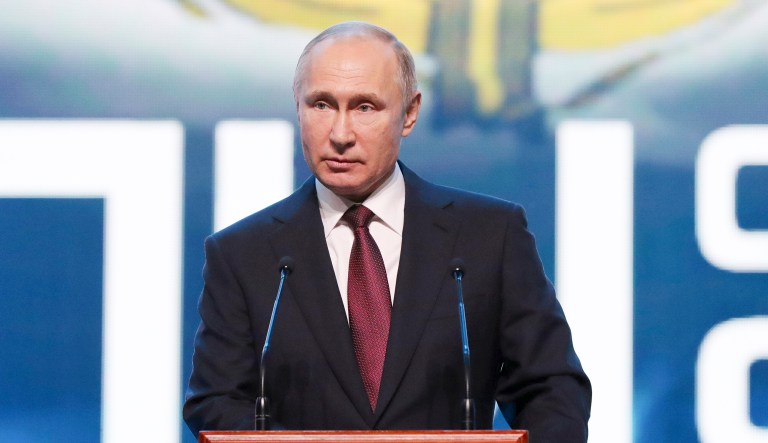 Russian President Vladimir Putin speaks during a meeting marking the Day of Russian Special Operations Forces, a branch of the Armed Forces of Russia in Moscow, Russia, Wednesday, Feb. 27, 2019. 