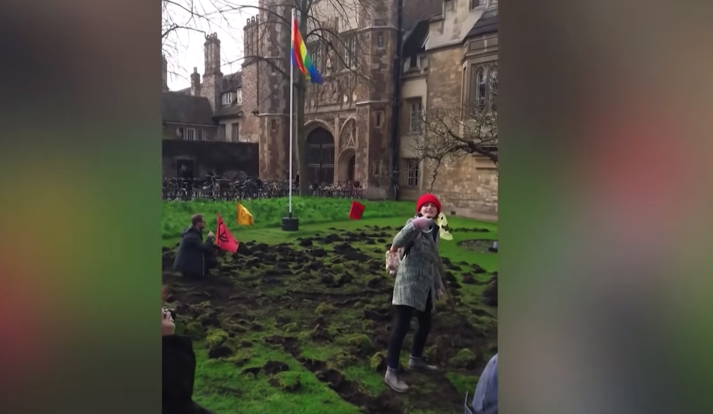 ‘Digging for oil’: Climate change activists destroy UK university lawn