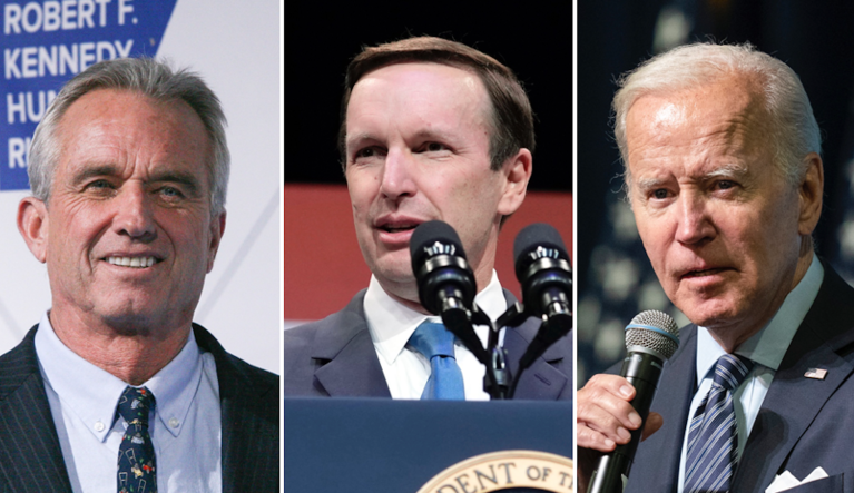 Robert F. Kennedy Jr. (left), Sen. Chris Murphy (D-CT) (center), and President Joe Biden.