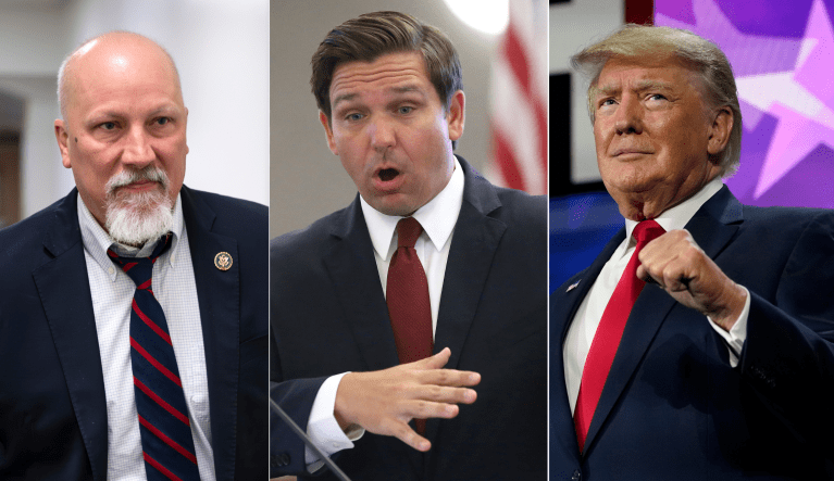 Rep. Chip Roy (R-TX), Gov. Ron DeSantis (R-FL), and former President Donald Trump