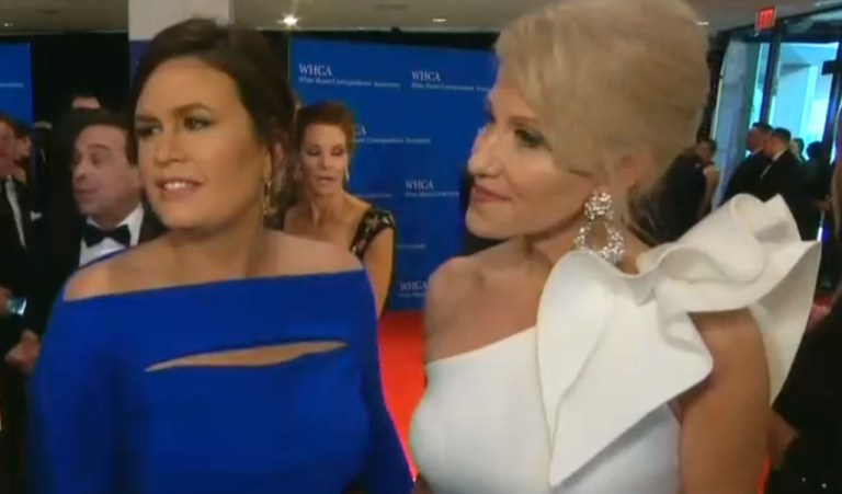 Sarah Sanders, Kellyanne Conway don’t flinch as WHCD comedian cracks crude, vulgar jokes about them