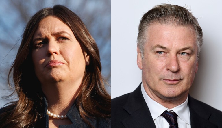 Sarah Sanders and Alec Baldwin are shown.