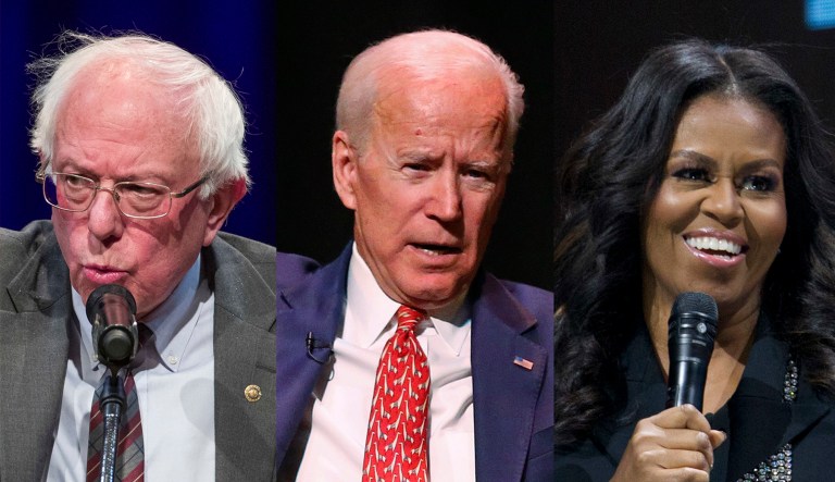 Sen. Bernie Sanders, former Vice President Joe Biden, and former first lady Michelle Obama are shown.