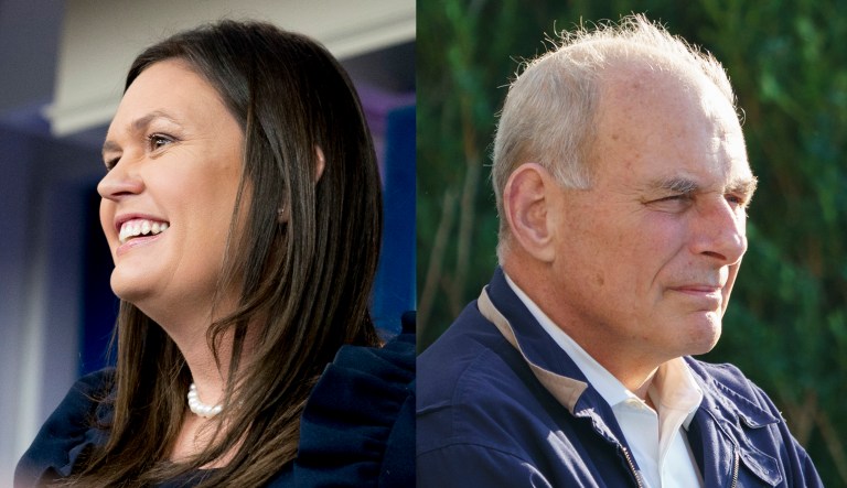 White House press secretary Sarah Sanders and chief of staff John Kelly are pictured.
