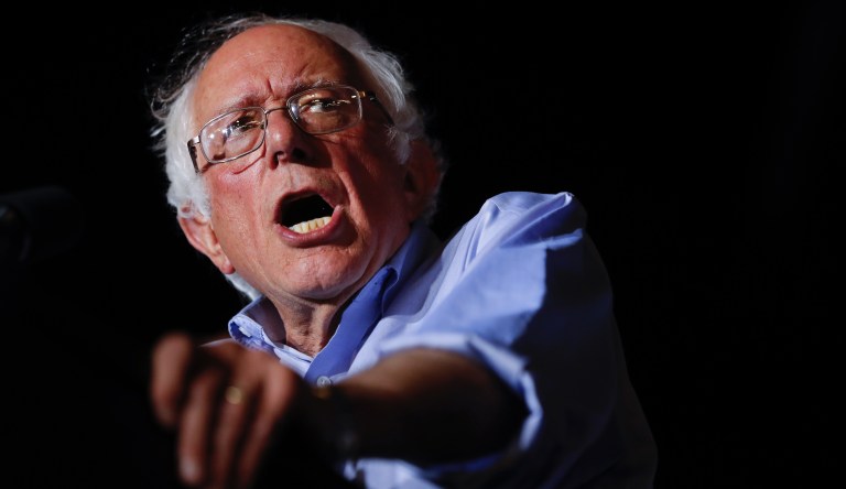 Sen. Bernie Sanders, I-Vt., speaks during a "Care Not Cuts" rally in support of the Affordable Care Act, Sunday, July 9, 2017, in Covington, Ky. 