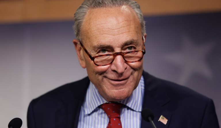 Senate Minority Leader Charles Schumer, A New York Democrat, speaks to reporters in the Capitol on August 4, 2020.
