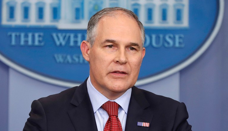FILE - In this June 2, 2017 file photo, Environmental Protection Agency administrator Scott Pruitt speaks in the Brady Press Briefing Room of the White House in Washington. Pruitt says he will replace the panels that advise him on science and public health issues with new members holding more diverse views. He announced the changes on Oct. 31, saying many previously appointed to the boards were potentially biased because they had received federal grants. The panels advise EPA on a wide range of issues, including drinking water standards and clean air regulations.