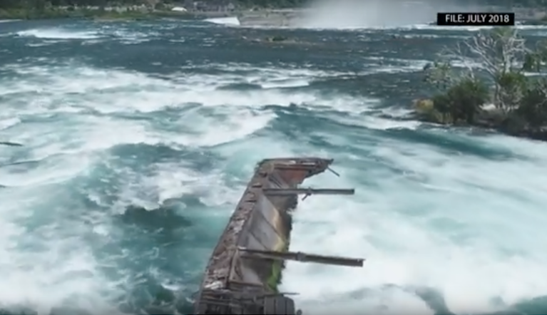 WATCH: Historic barge stuck above Niagara Falls breaks loose
