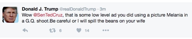 Trump threatens to ‘spill the beans’ on Cruz’s wife