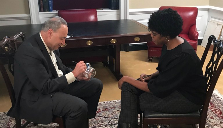 Chuck Schumer signs a bong, declares support for bill that would decriminalize marijuana