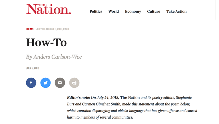 Gutless wonders: The Nation editors apologize for publishing ‘disparaging and ableist’ poem
