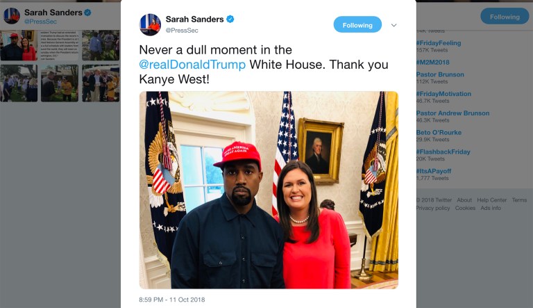 Sarah Sanders violated the Hatch Act by tweeting photo with Kanye West, says ethics group