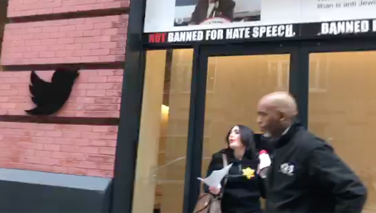 Right-wing activist protests Twitter ban by handcuffing herself to NY headquarters
