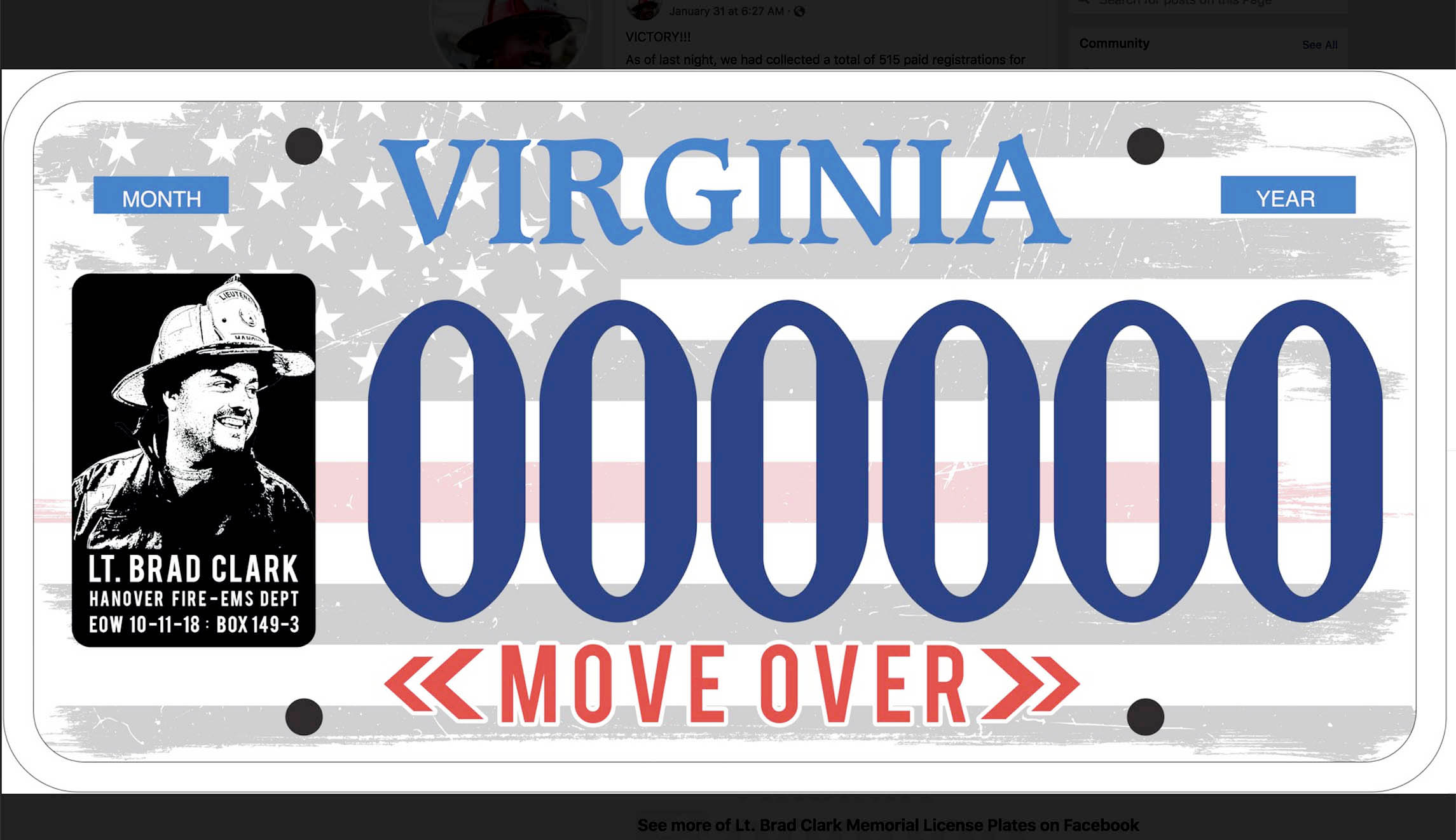 ‘Move Over’ license plate to memorialize firefighter killed during Tropical Storm Michael