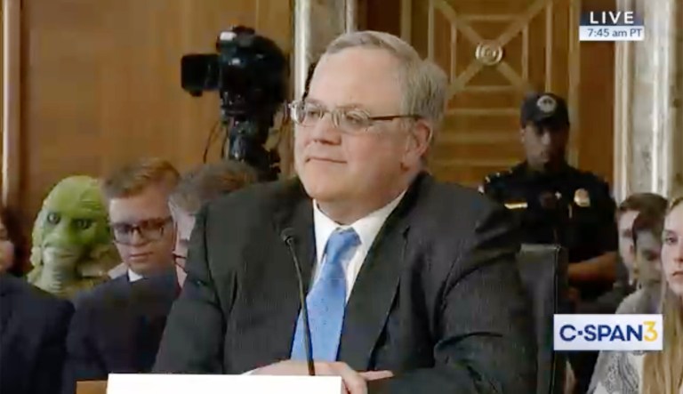 Swamp creature escorted out of Interior nominee’s hearing