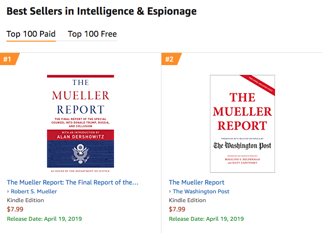 Amazon: Mueller report already No. 1