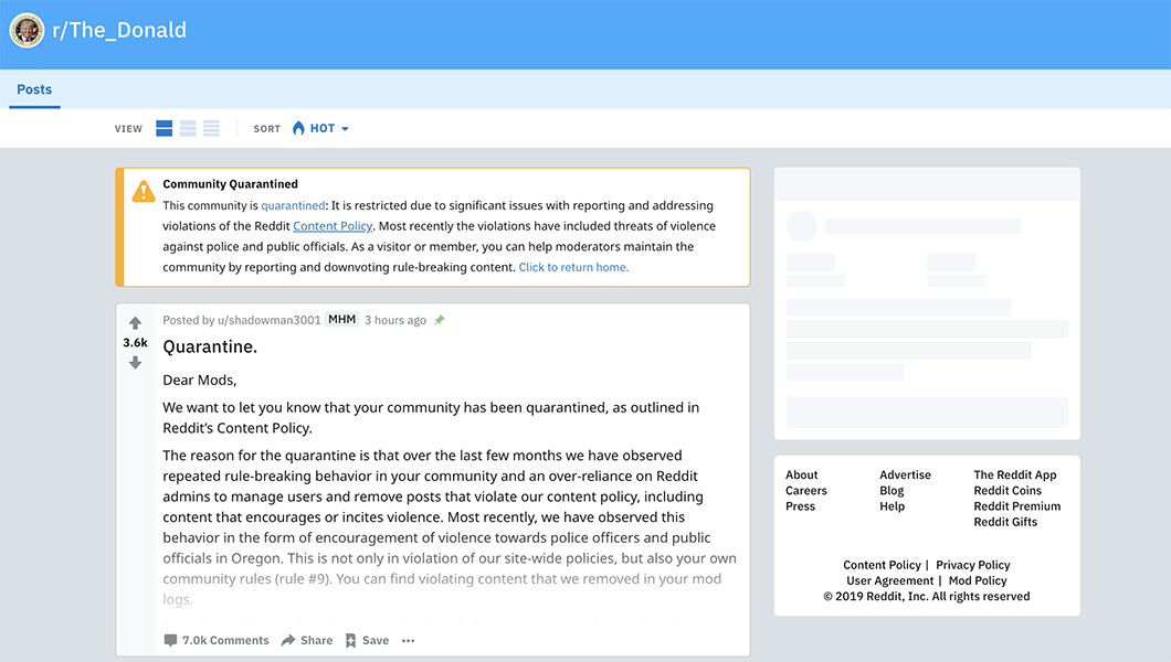 Largest pro-Trump subreddit ‘quarantined’ over threats