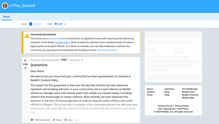 Largest pro-Trump subreddit ‘quarantined’ over threats