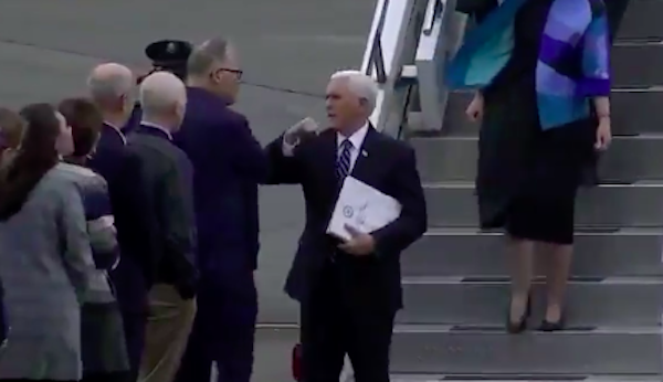 Pence bumps elbows with Washington governor ahead of coronavirus talks