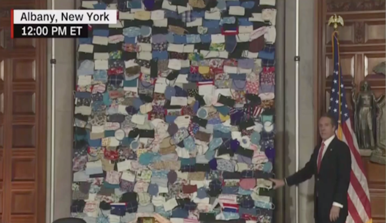 ‘A self-portrait of America’: Andrew Cuomo unveils 10-foot-tall mask sculpture amid PPE shortage