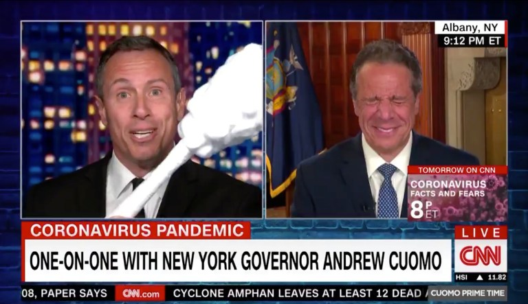 Chris Cuomo holds up giant cotton swab on air to poke fun at brother Andrew Cuomo