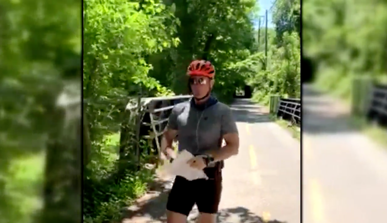 Maryland police searching for cyclist who accosted people posting signs saying ‘use your privilege for good’