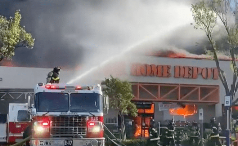WATCH: Five-alarm fire visible from space engulfs Home Depot