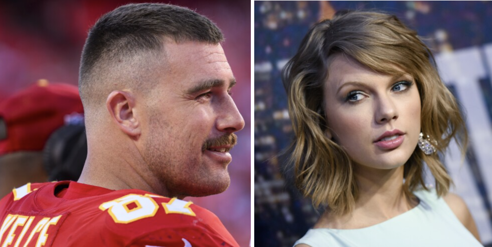 Taylor Swift and Travis Kelce sitting in KC, V-A-C-C-I-N-A-T-I-N-G