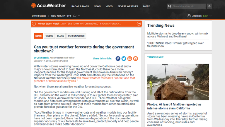 AccuWeather apologizes to National Weather Service for story on being a shutdown ‘alternative’
