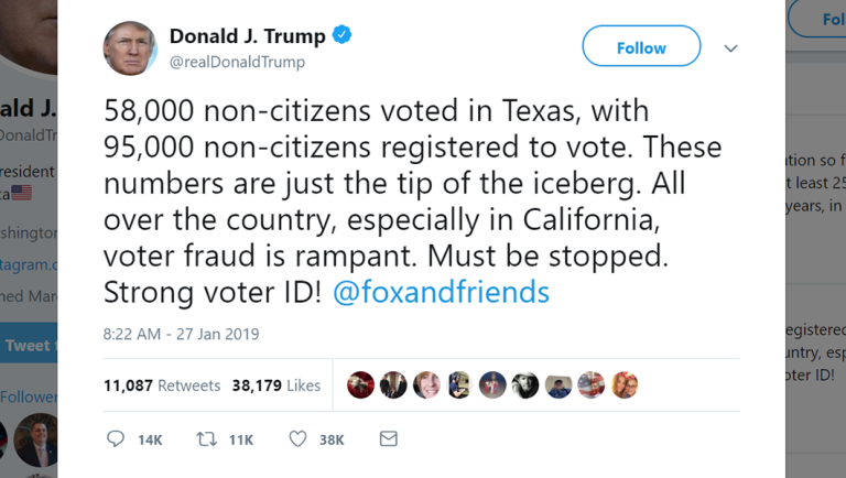 Trump shares misleading statistics on voter fraud in Texas