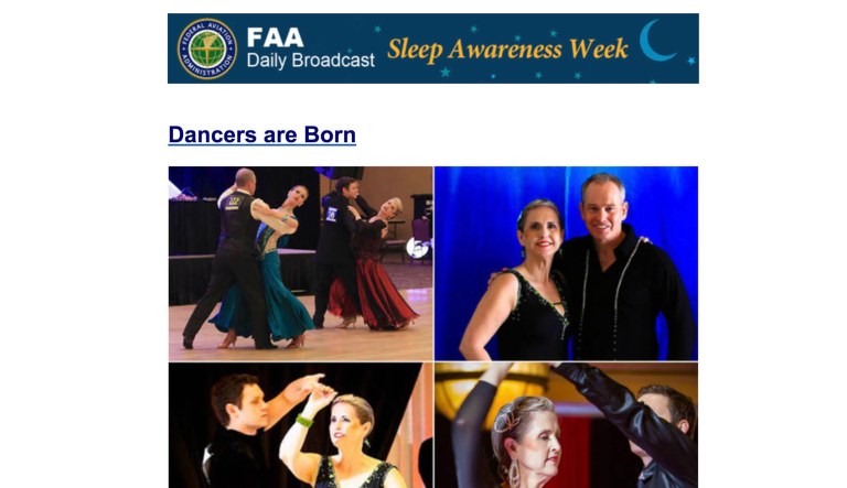 A crop of an internal FAA newsletter is shown.