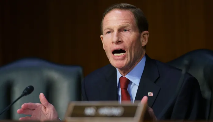 Senate Judiciary Committee member Sen. Richard Blumenthal, D-Conn., questions Attorney General nominee William Barr during a Senate Judiciary Committee hearing on Capitol Hill in Washington, Tuesday, Jan. 15, 2019.