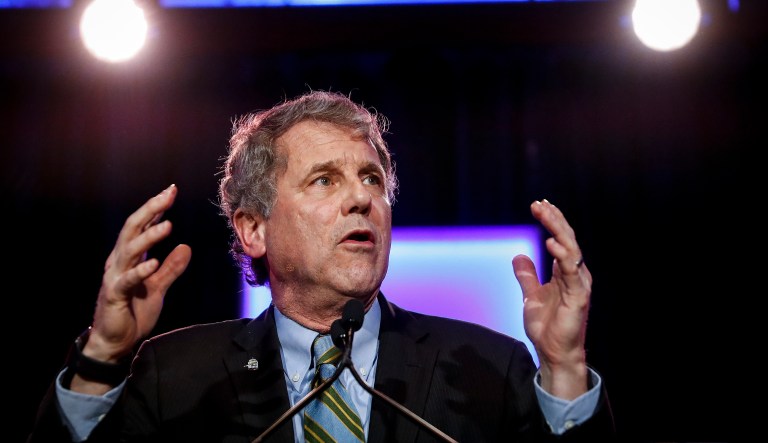 Sen. Sherrod Brown, D-Ohio, speaks after winning his reelection bid during the Ohio Democratic Party election night watch party, Tuesday, Nov. 6, 2018, in Columbus, Ohio.