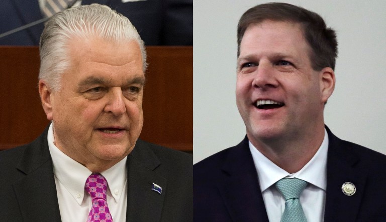 Pictured are Gov. Steve Sisolak, D-Nev., and Gov. Chris Sununu, R-N.H.
