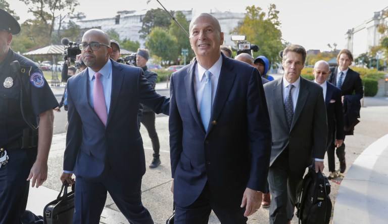 US Ambassador to the European Union Gordon Sondland, center, arrives at the US Capitol in Washington, Thursday, Oct. 17, 2019. Sondland is planning to tell House impeachment investigators that he was disappointed Trump directed him to work with his personal lawyer Rudy Giuliani on Ukraine policy and that he believe it's wrong to invite a foreign government to conduct investigation for the purpose of influencing American elections.