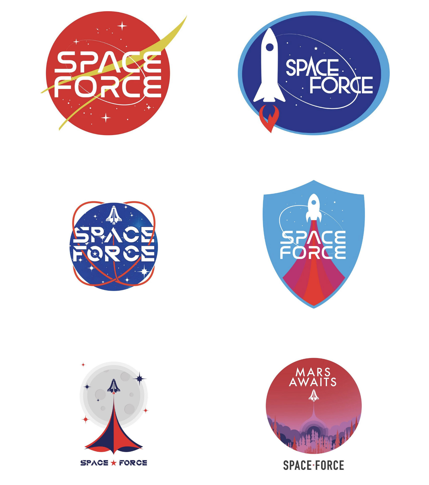 Several designs for the Space Force logo are pictured above.